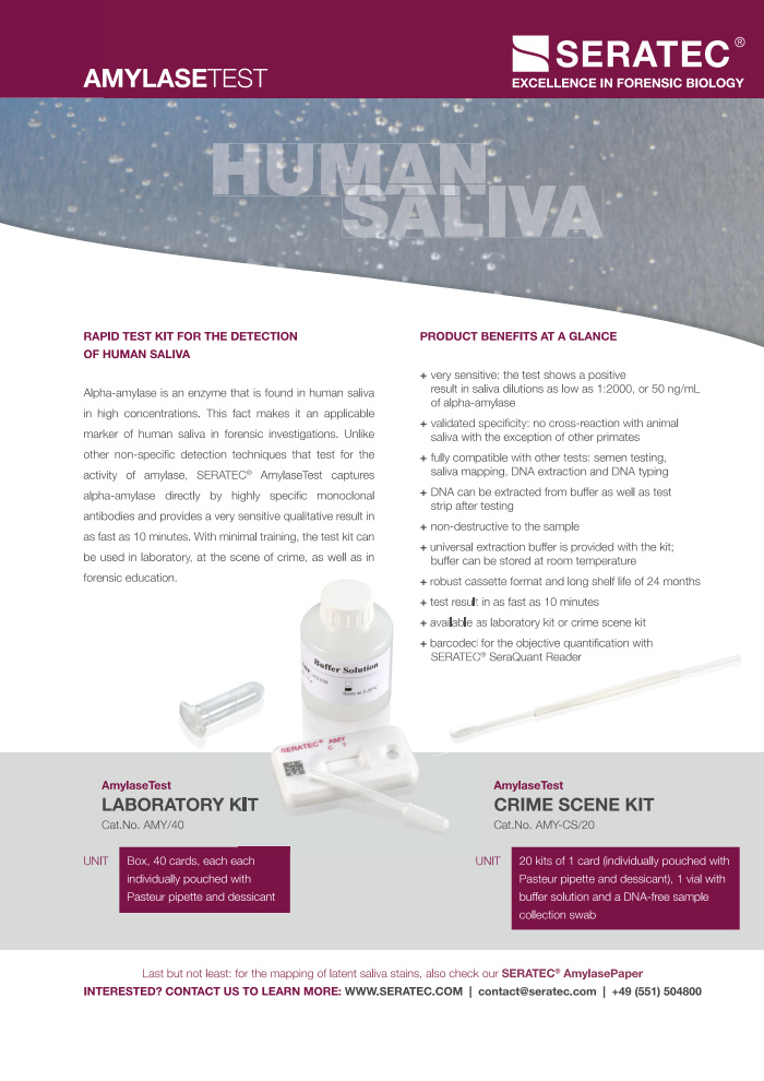 Обложка: SERATEC AmylaseTest — выявление слюны — брошюра